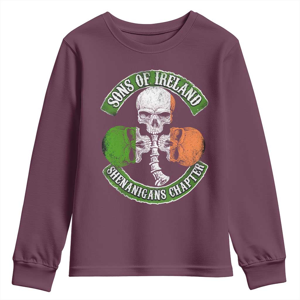 Irish Pride Youth Sweatshirt Sons Of Ireland Shenanigans Chapter Skull Shamrock