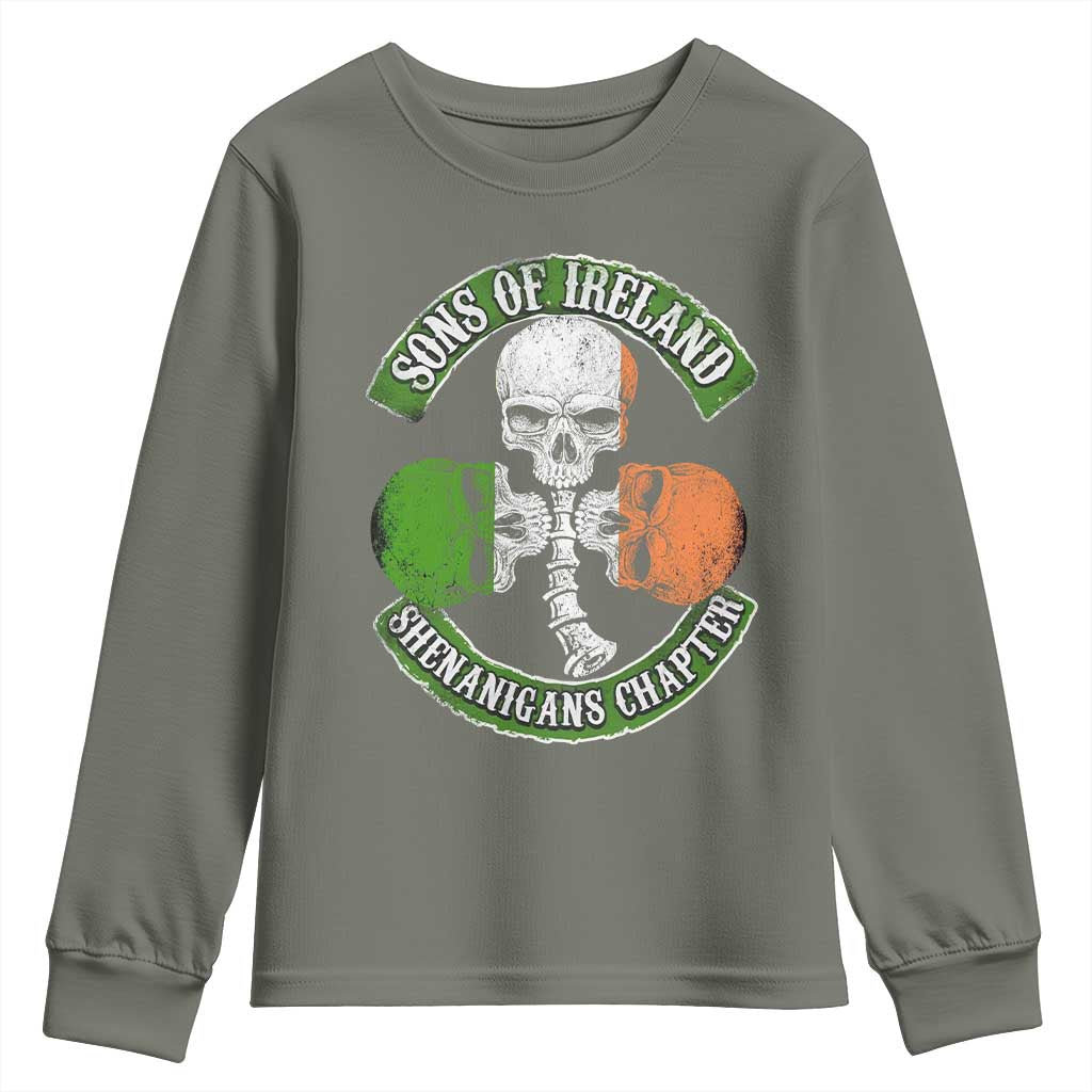 Irish Pride Youth Sweatshirt Sons Of Ireland Shenanigans Chapter Skull Shamrock