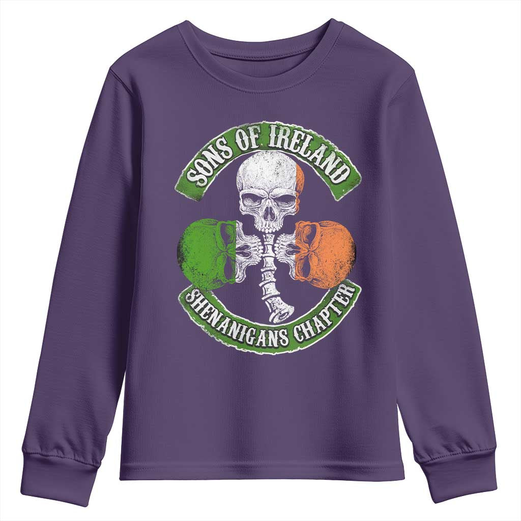 Irish Pride Youth Sweatshirt Sons Of Ireland Shenanigans Chapter Skull Shamrock