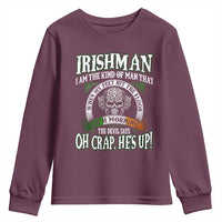 Funny Irishman Youth Sweatshirt When My Feet Hit The Floor Each Morning The Devil Says Oh Crap He's Up