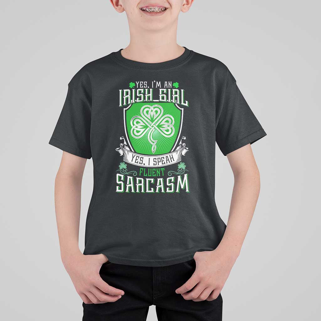 Funny Irish Girl T Shirt For Kid I Speak Fluent Sarcasm