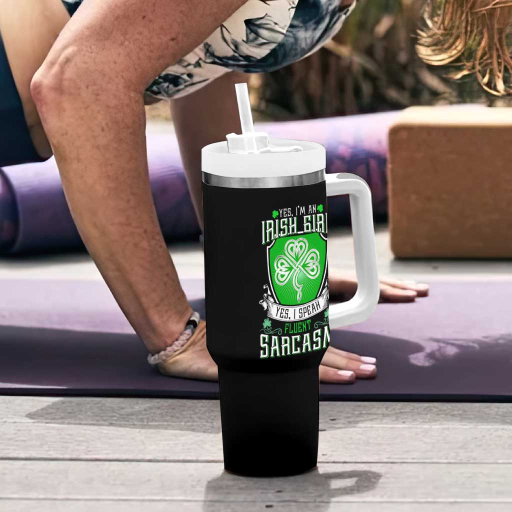 Funny Irish Girl Tumbler With Handle I Speak Fluent Sarcasm