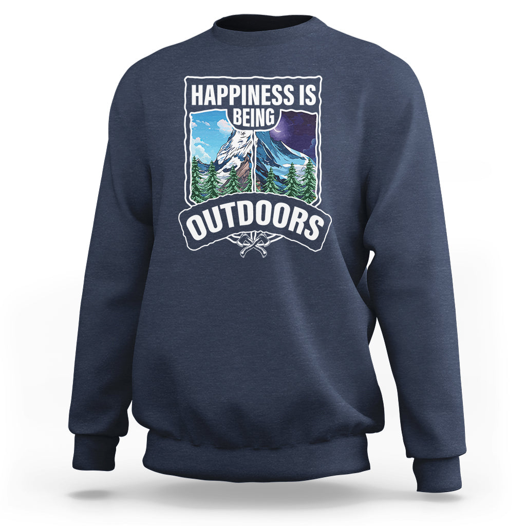 Funny Camping Sweatshirt Happiness Is Being Outdoor - Wonder Print Shop