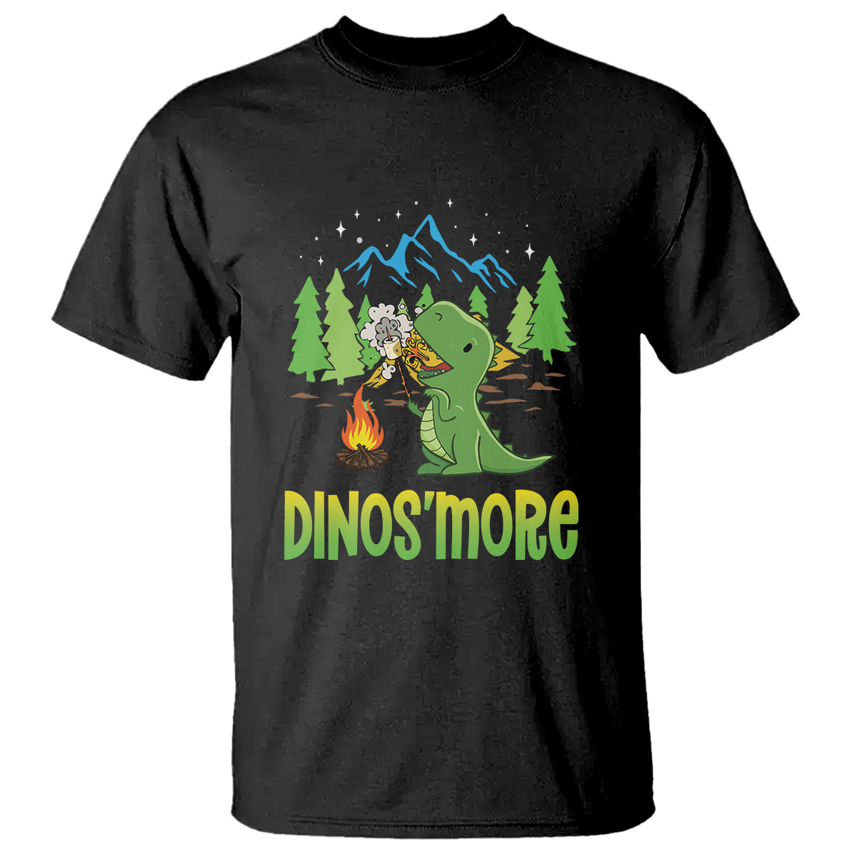 Camping Dinosaur T Shirt Dinos'more Funny Campfire Camper - Wonder Print Shop