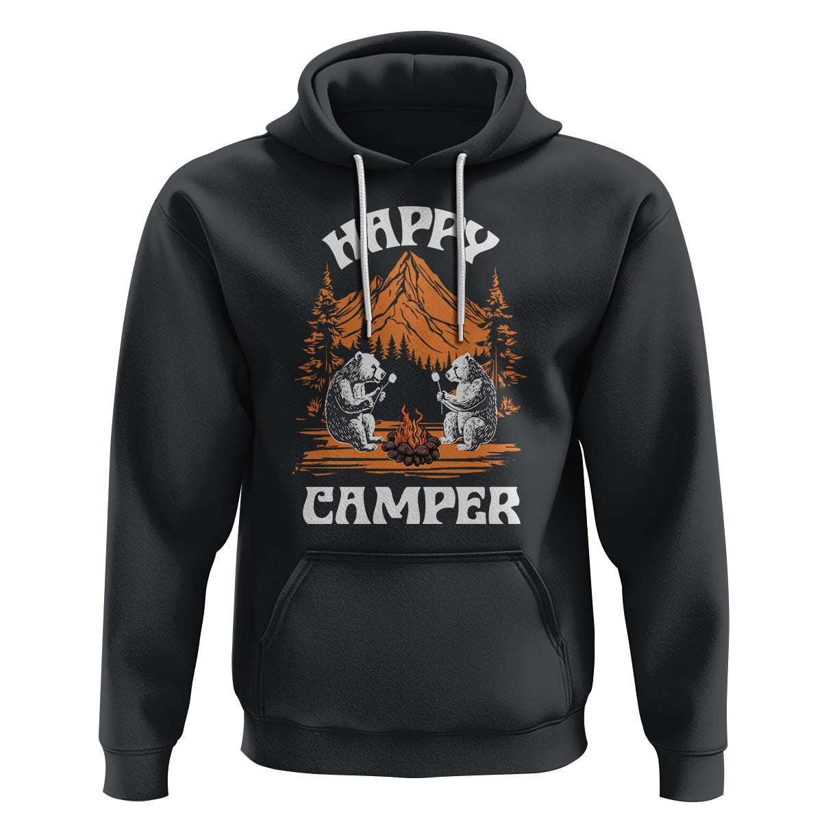 Camping Hoodie Happy Camper Funny Bear Campfire - Wonder Print Shop