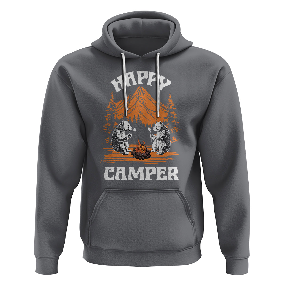 Camping Hoodie Happy Camper Funny Bear Campfire - Wonder Print Shop
