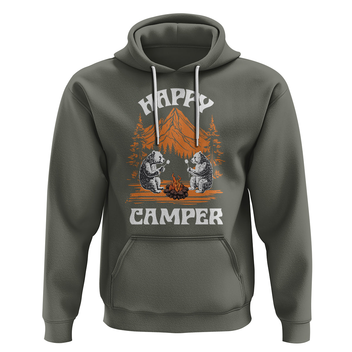 Camping Hoodie Happy Camper Funny Bear Campfire - Wonder Print Shop