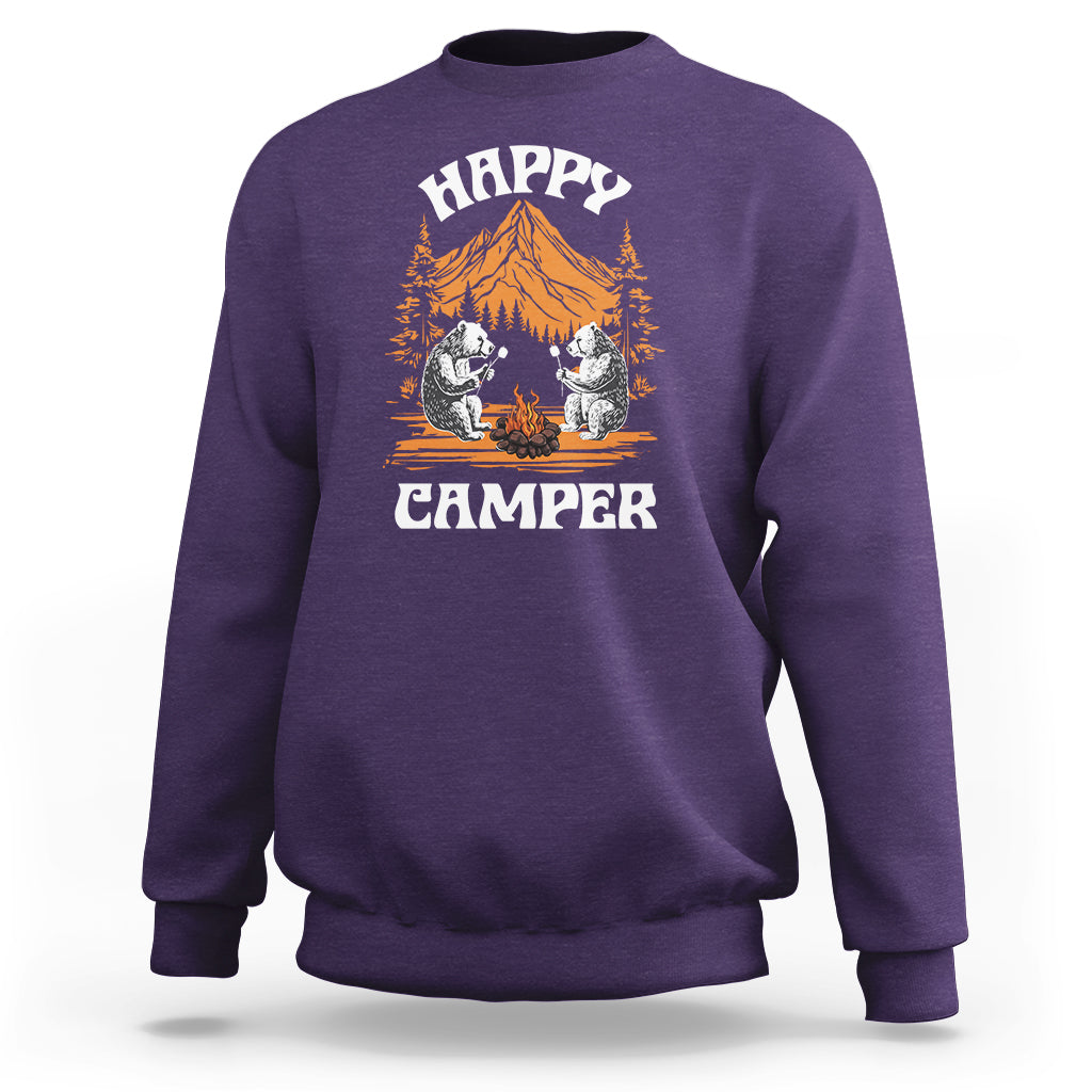 Camping Sweatshirt Happy Camper Funny Bear Campfire - Wonder Print Shop