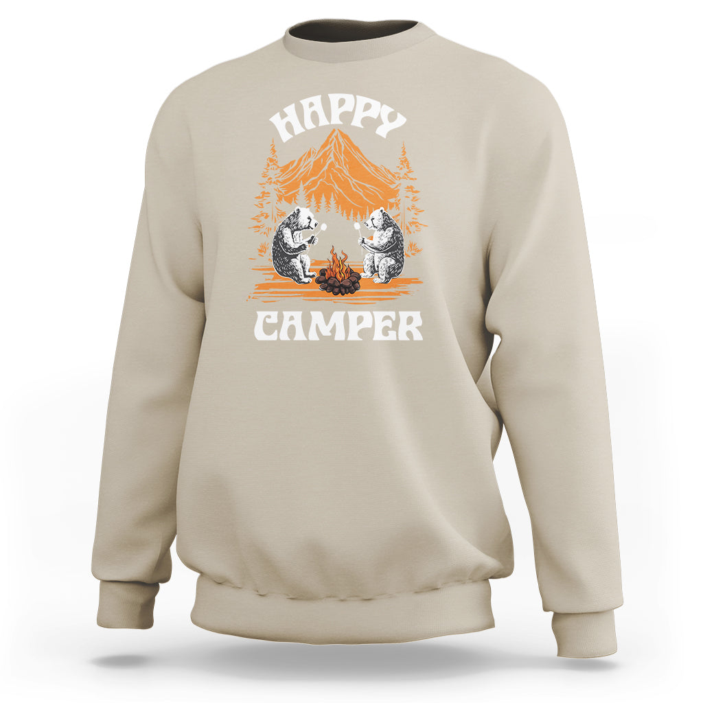 Camping Sweatshirt Happy Camper Funny Bear Campfire - Wonder Print Shop
