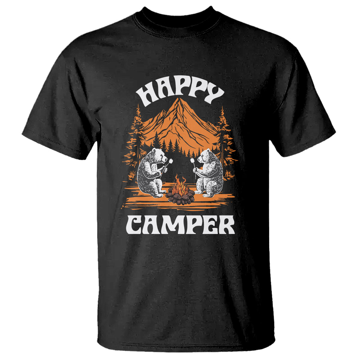 Camping T Shirt Happy Camper Funny Bear Campfire - Wonder Print Shop