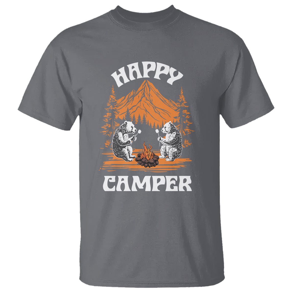 Camping T Shirt Happy Camper Funny Bear Campfire - Wonder Print Shop