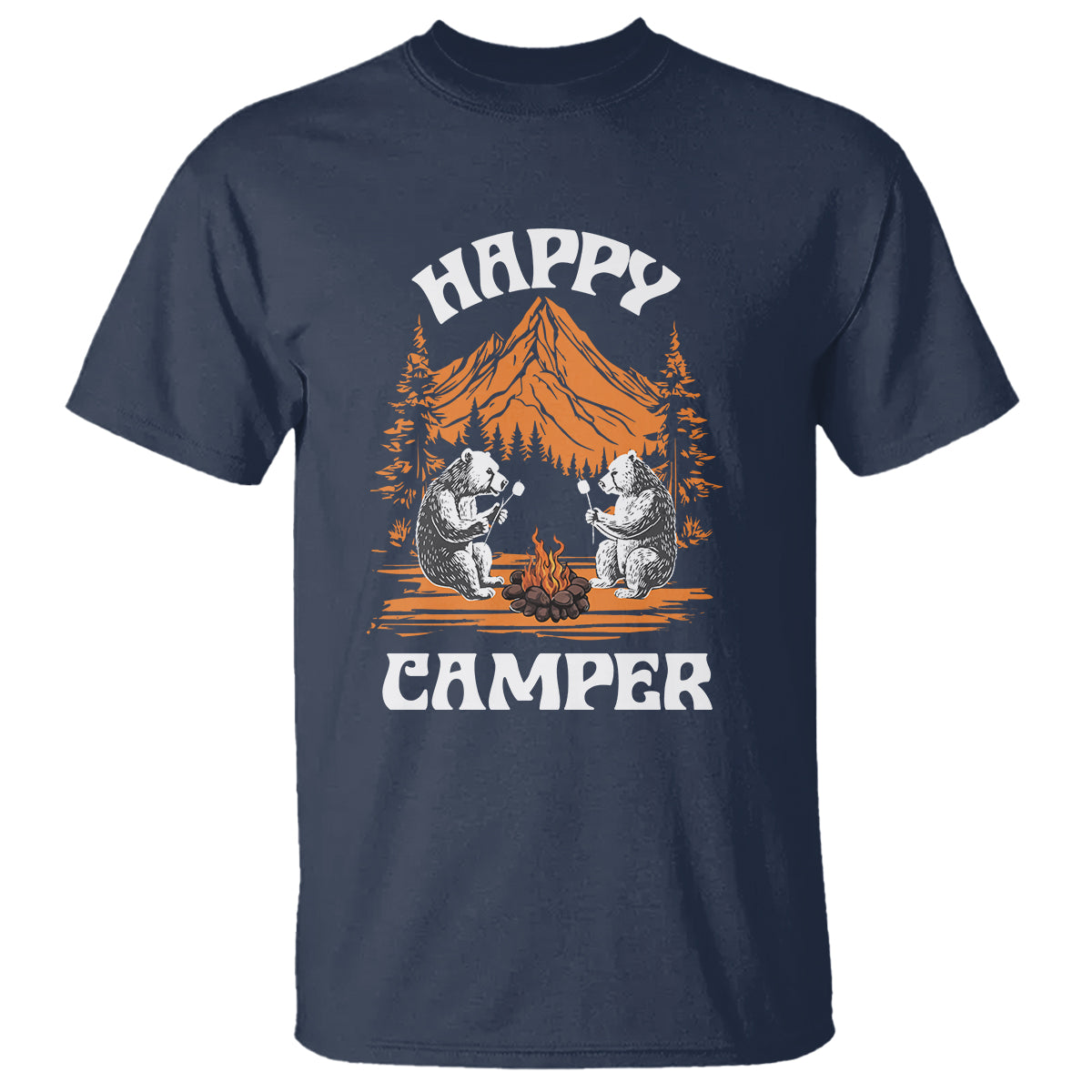 Camping T Shirt Happy Camper Funny Bear Campfire - Wonder Print Shop