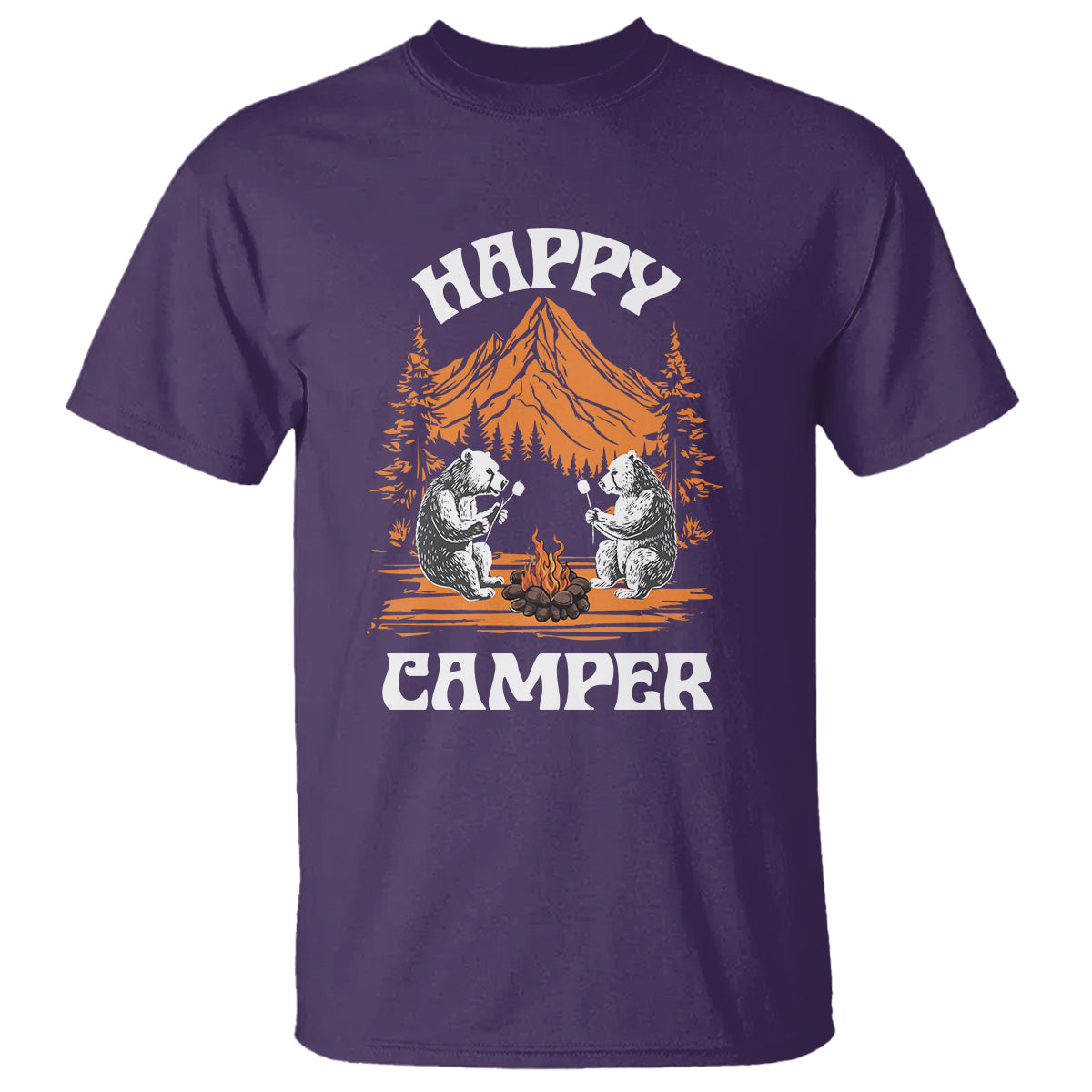 Camping T Shirt Happy Camper Funny Bear Campfire - Wonder Print Shop