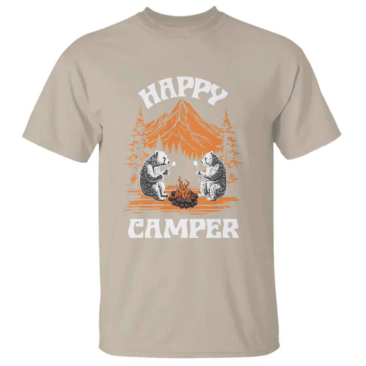Camping T Shirt Happy Camper Funny Bear Campfire - Wonder Print Shop