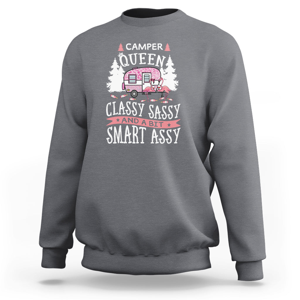 Funny Camping Sweatshirt Camper Queen Classy Sassy And A Bit Smart Assy Flamingo - Wonder Print Shop