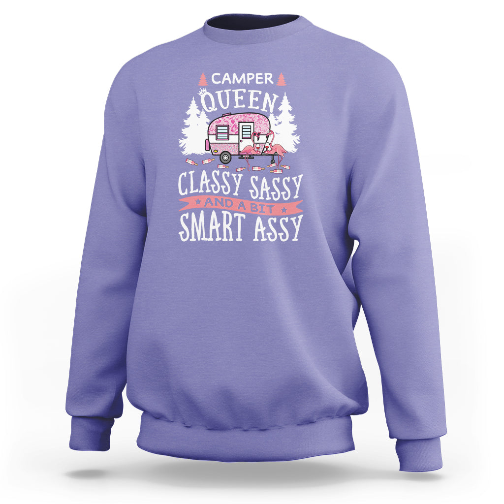 Funny Camping Sweatshirt Camper Queen Classy Sassy And A Bit Smart Assy Flamingo - Wonder Print Shop