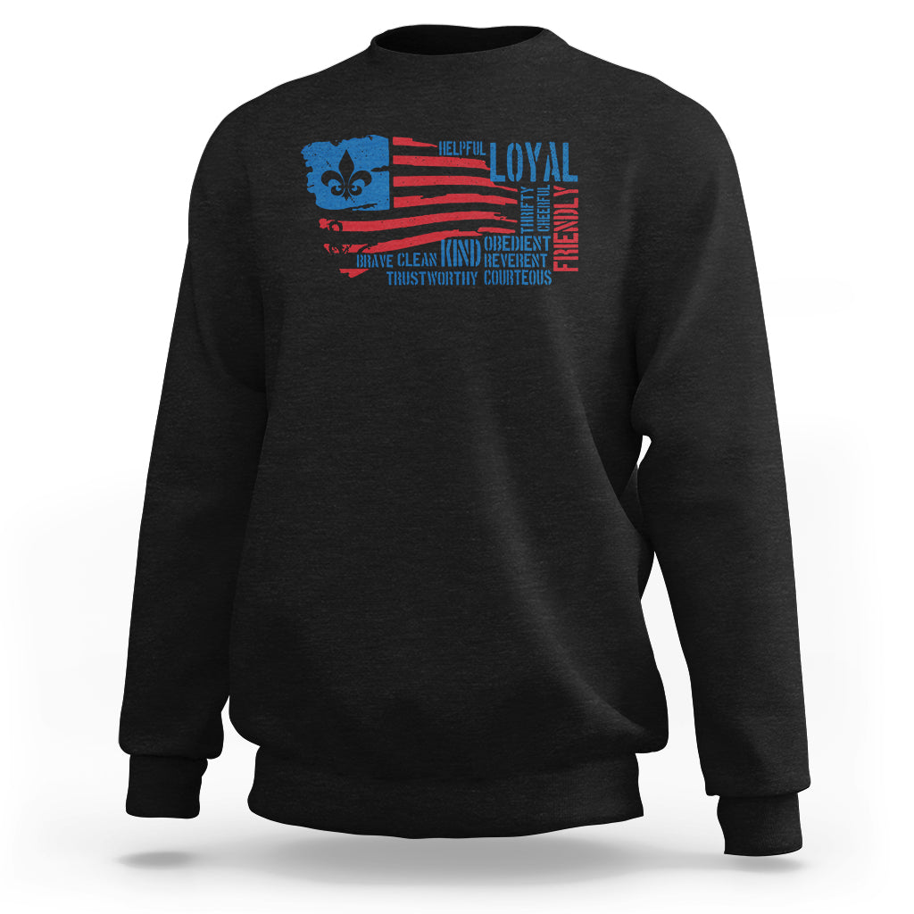 Scouting Sweatshirt America Flag Scouting Law Camping Outdoor Adventure - Wonder Print Shop