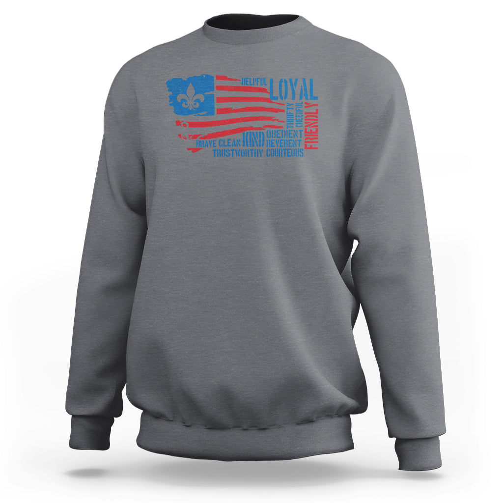 Scouting Sweatshirt America Flag Scouting Law Camping Outdoor Adventure - Wonder Print Shop