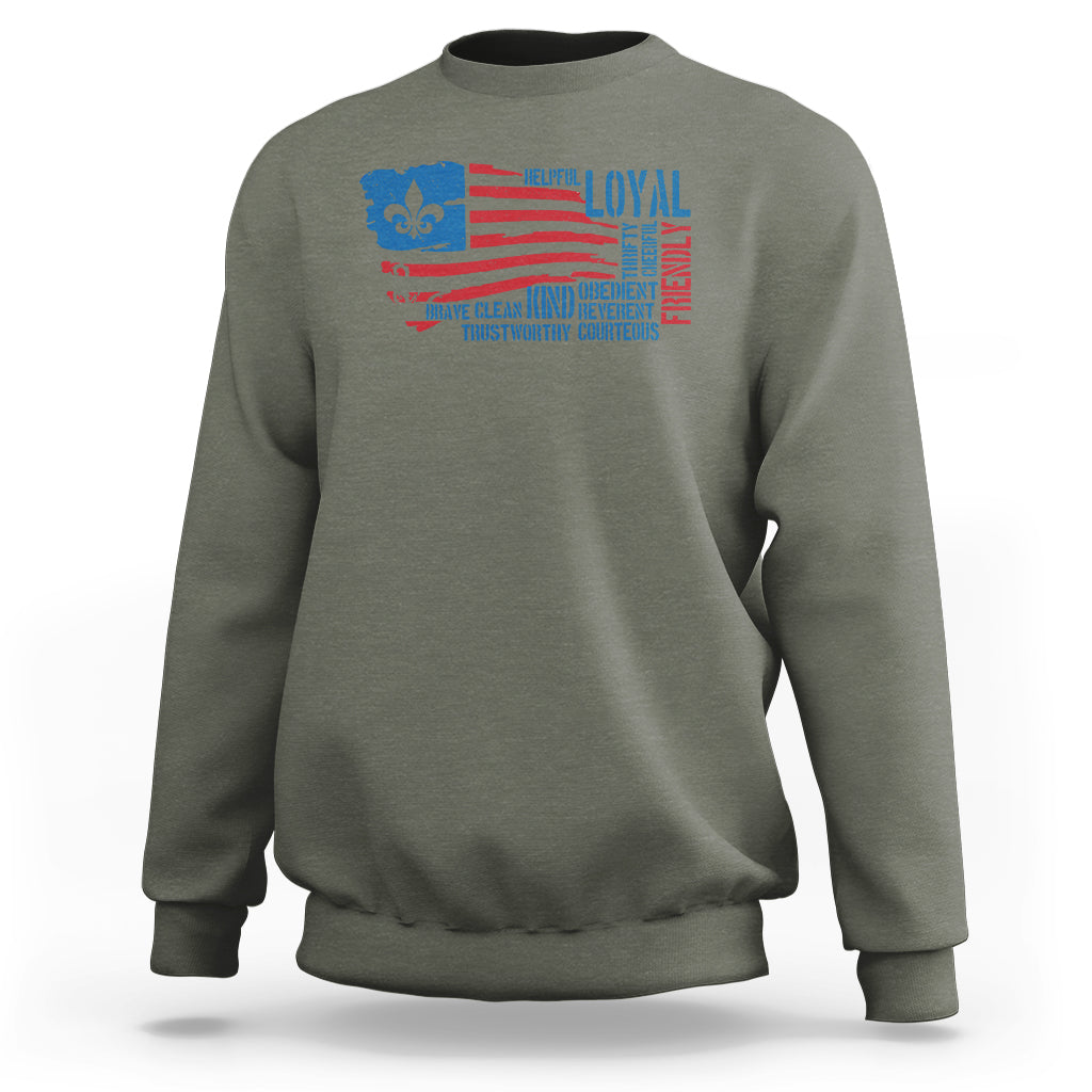 Scouting Sweatshirt America Flag Scouting Law Camping Outdoor Adventure - Wonder Print Shop