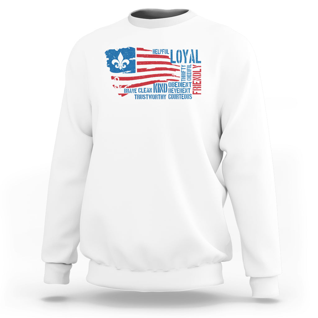 Scouting Sweatshirt America Flag Scouting Law Camping Outdoor Adventure - Wonder Print Shop