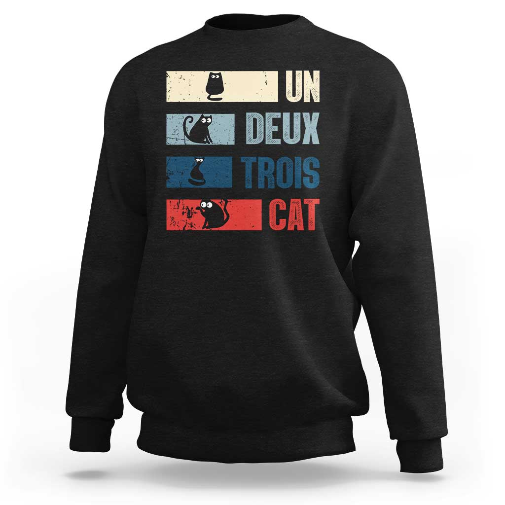 French Cat Lover Sweatshirt Un Deux Trois Funny Cats - Wonder Print Shop
