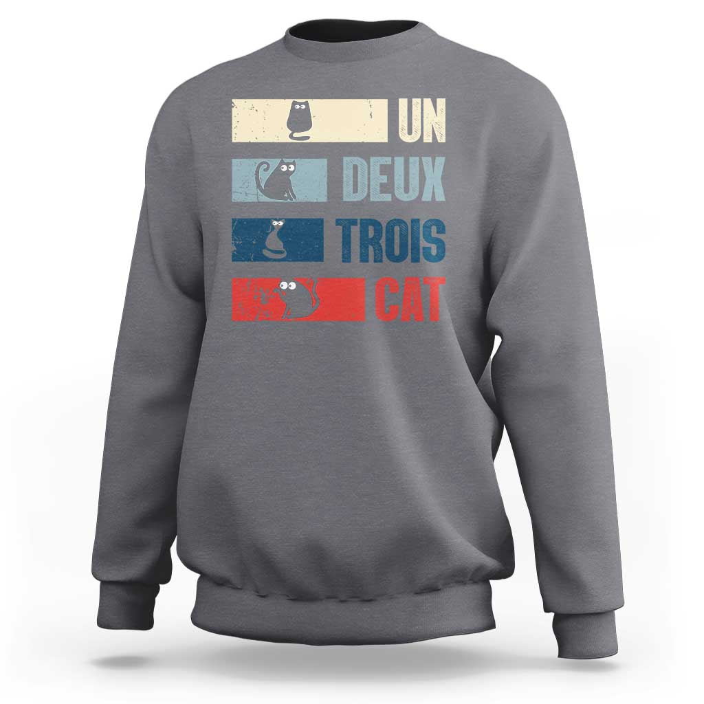 French Cat Lover Sweatshirt Un Deux Trois Funny Cats - Wonder Print Shop