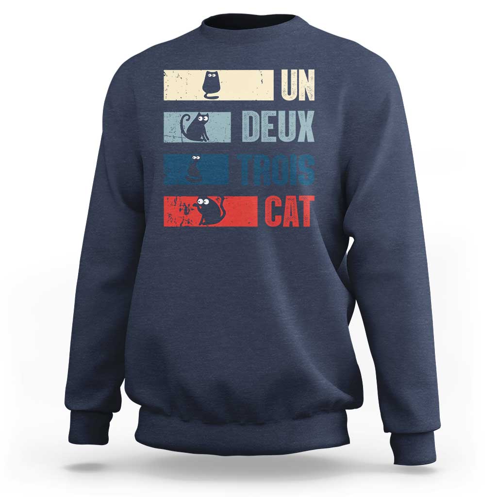 French Cat Lover Sweatshirt Un Deux Trois Funny Cats - Wonder Print Shop