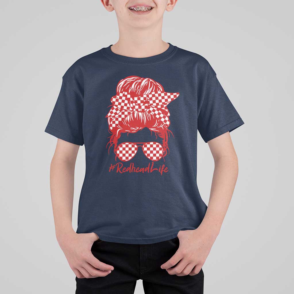 Redhead Life T Shirt For Kid Natural Red Hair Messy Bun Girl - Wonder Print Shop