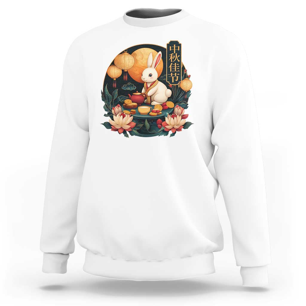 Mid Autumn Festival Sweatshirt Chinese Full Moon Rabbit Mooncake - Wonder Print Shop
