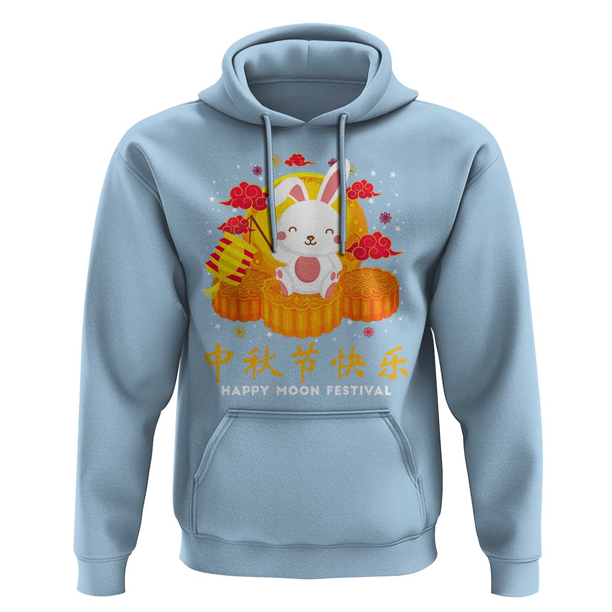 Mid Autumn Festival Hoodie Chinese Full Moon Cute Rabbit Mooncake - Wonder Print Shop