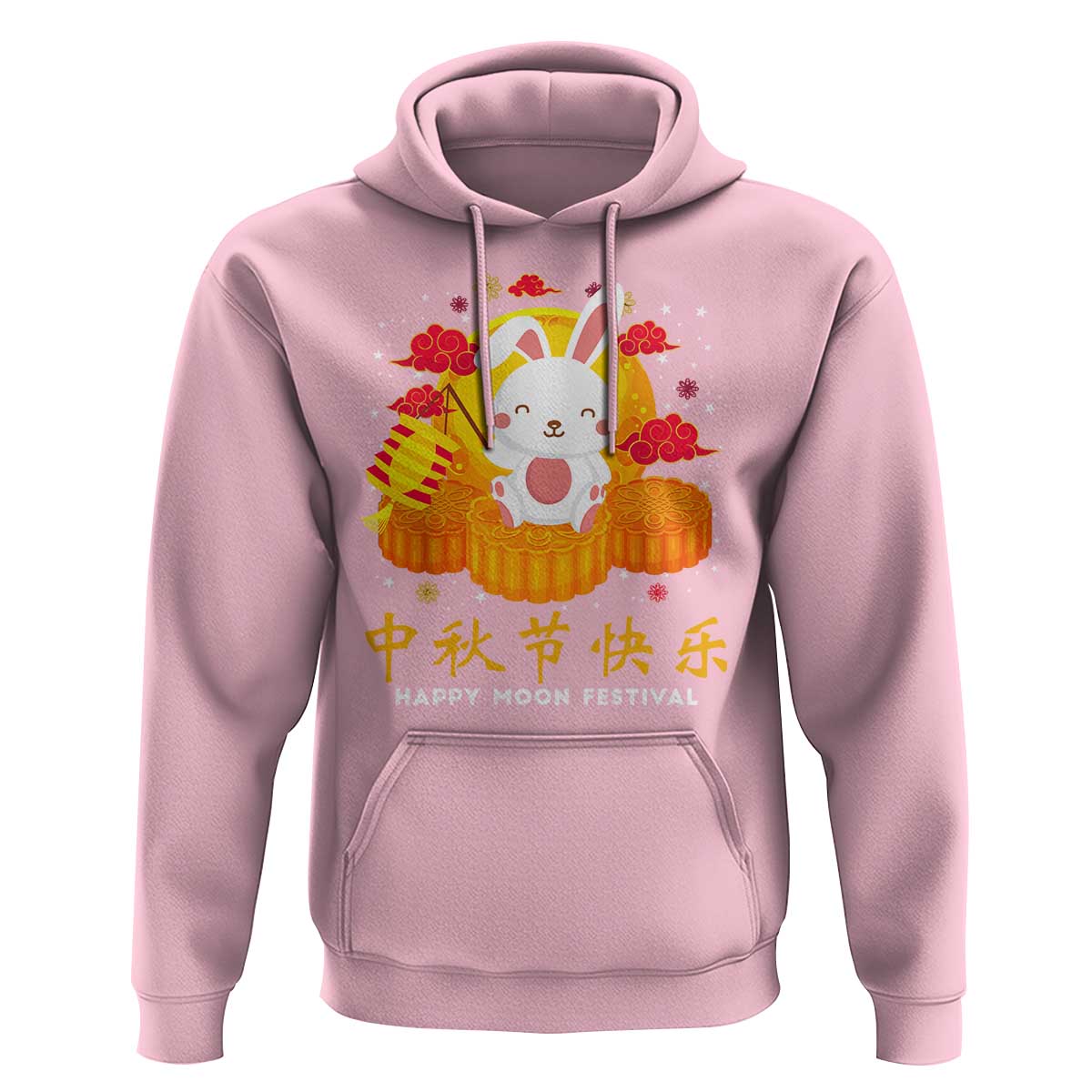 Mid Autumn Festival Hoodie Chinese Full Moon Cute Rabbit Mooncake - Wonder Print Shop
