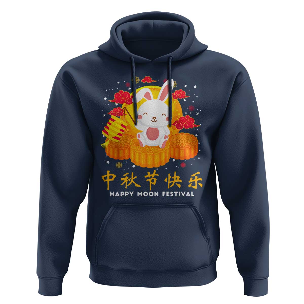 Mid Autumn Festival Hoodie Chinese Full Moon Cute Rabbit Mooncake - Wonder Print Shop