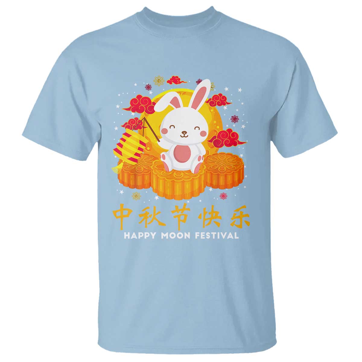 Mid Autumn Festival T Shirt Chinese Full Moon Cute Rabbit Mooncake - Wonder Print Shop