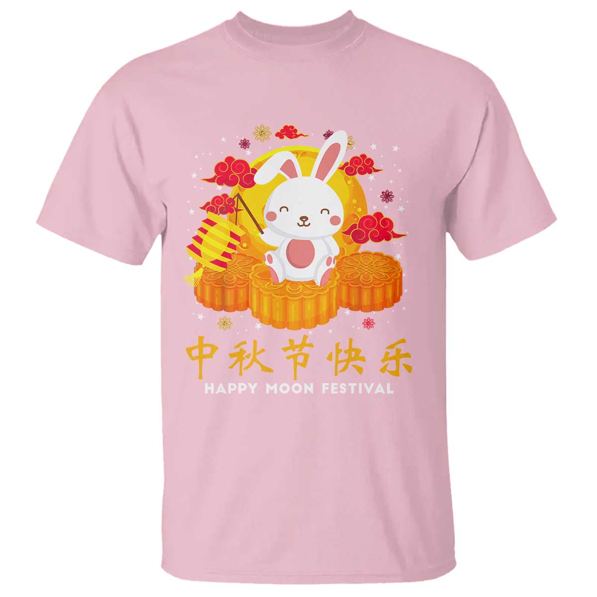 Mid Autumn Festival T Shirt Chinese Full Moon Cute Rabbit Mooncake - Wonder Print Shop