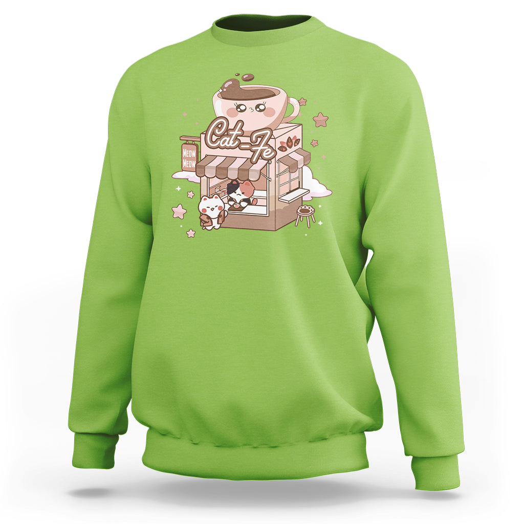 Cat Lover Sweatshirt CatFe Anime Kitty Coffee Shop - Wonder Print Shop