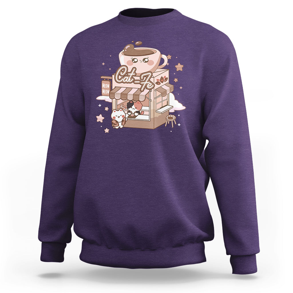 Cat Lover Sweatshirt CatFe Anime Kitty Coffee Shop - Wonder Print Shop