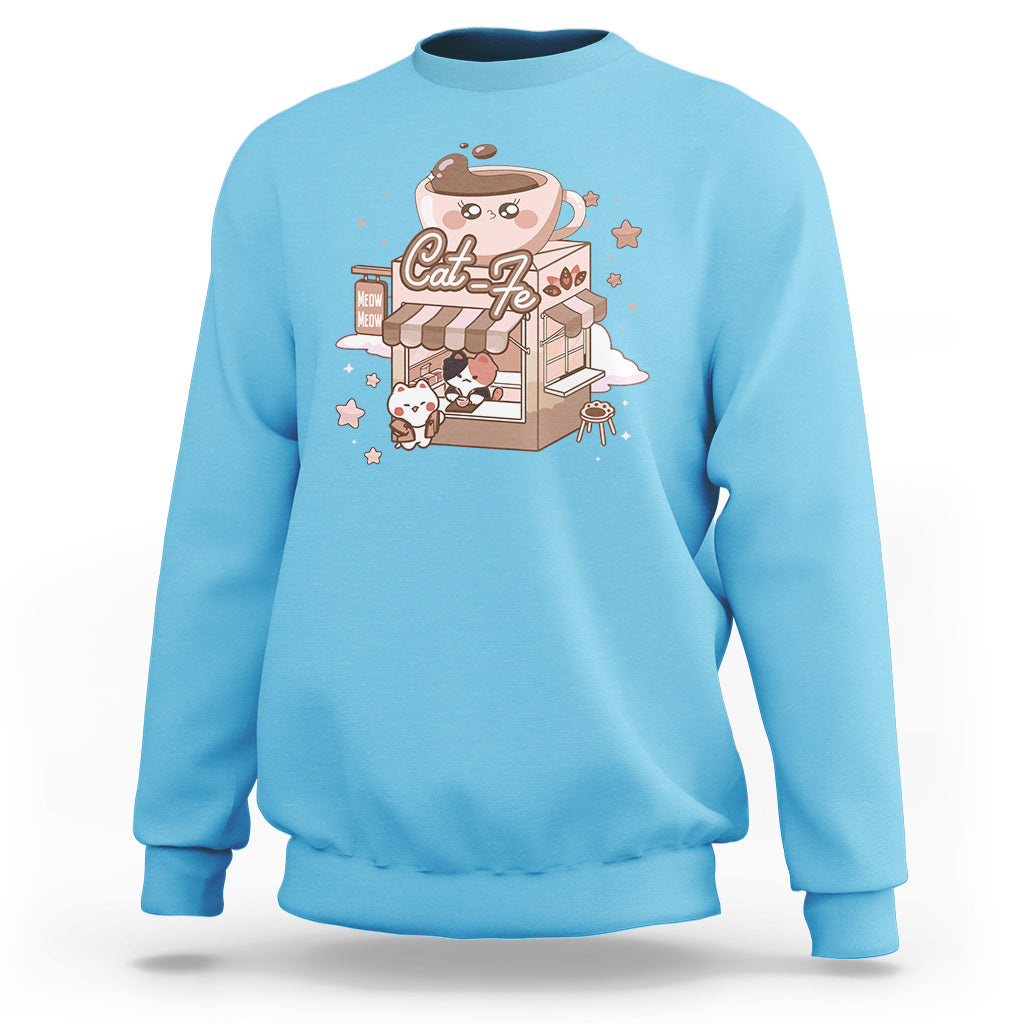 Cat Lover Sweatshirt CatFe Anime Kitty Coffee Shop - Wonder Print Shop