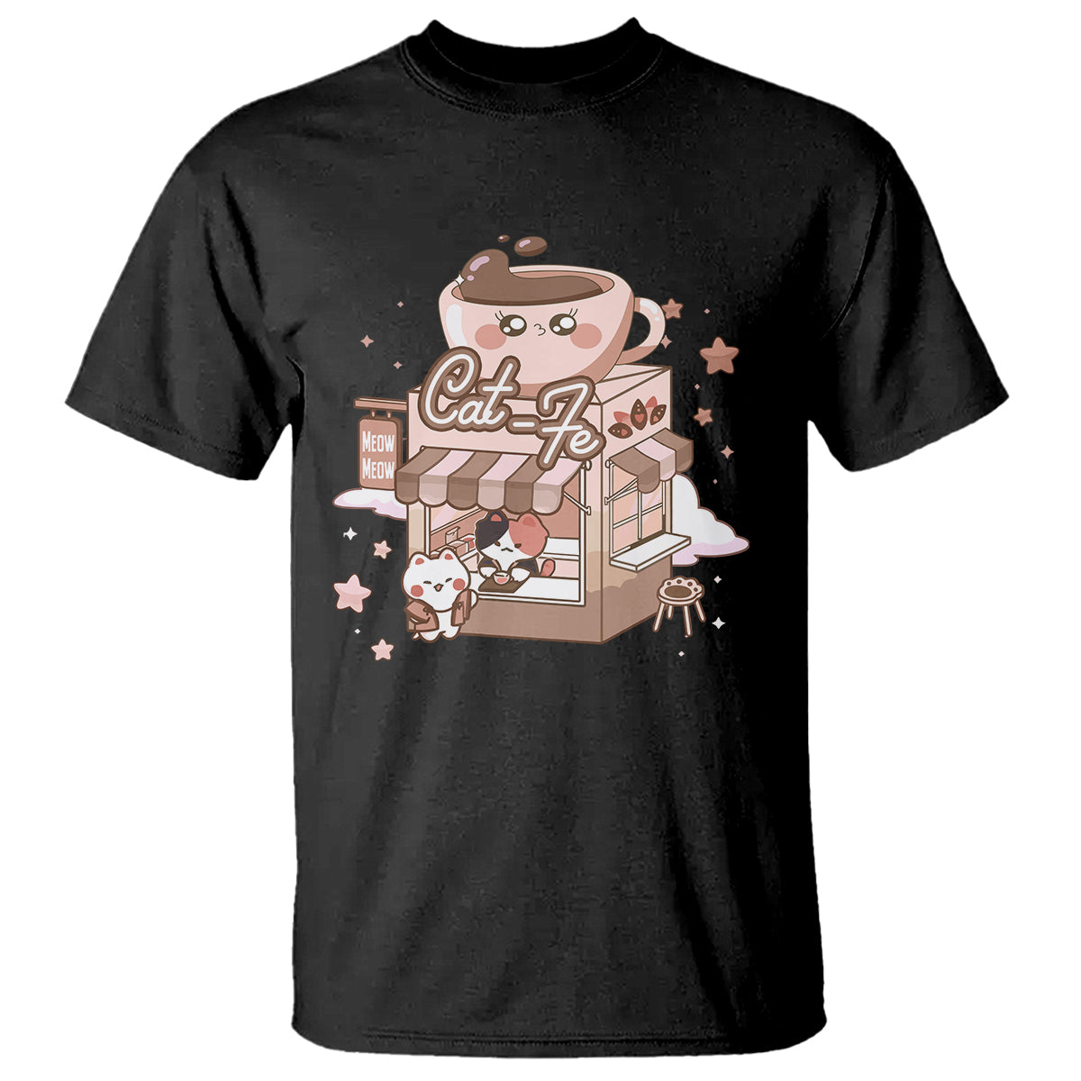 Cat Lover T Shirt CatFe Anime Kitty Coffee Shop - Wonder Print Shop