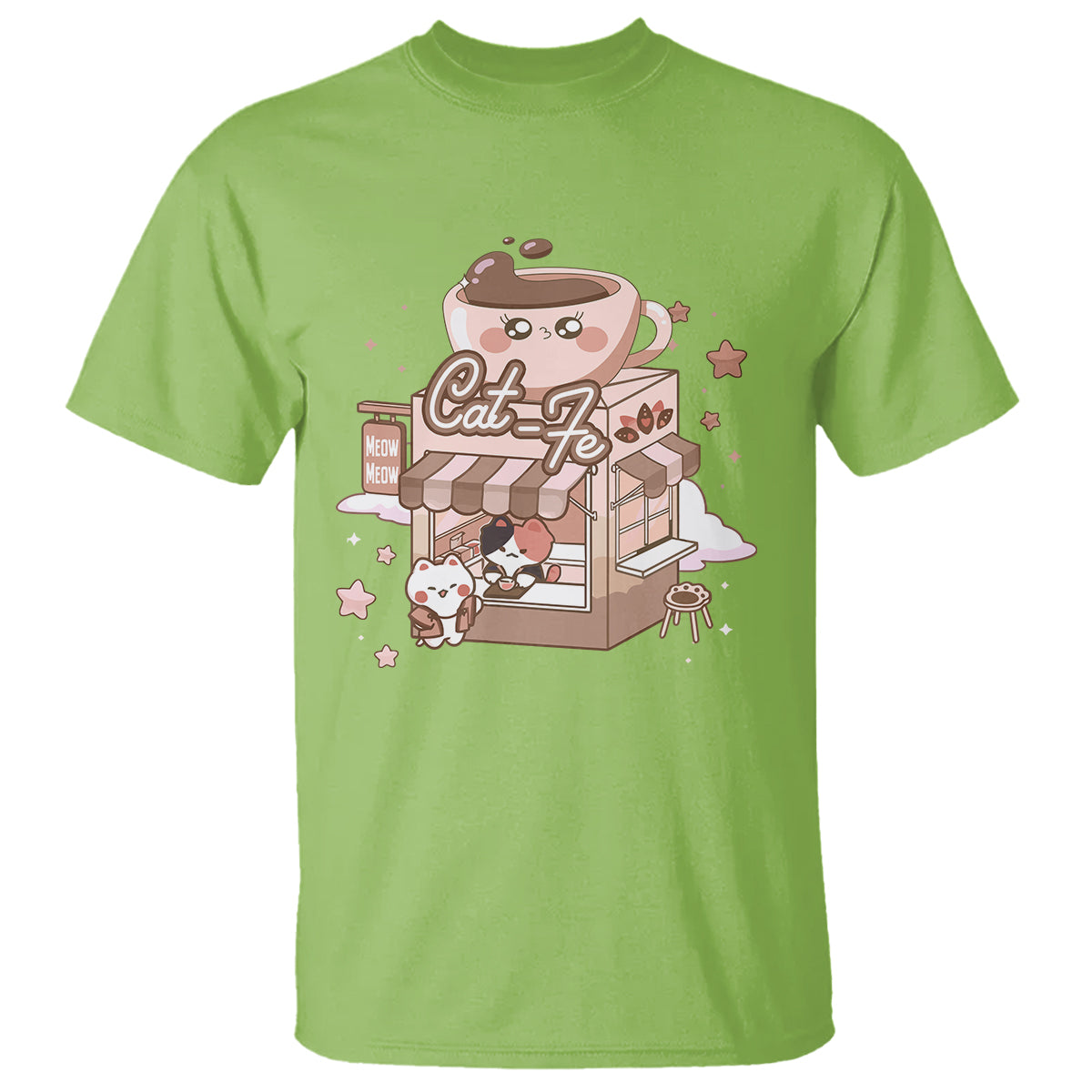 Cat Lover T Shirt CatFe Anime Kitty Coffee Shop - Wonder Print Shop