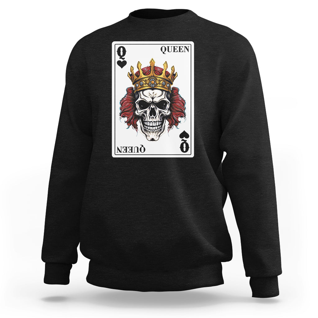 Poker Sweatshirt Couple Matching - 2/2 Card Queen Skull - Wonder Print Shop