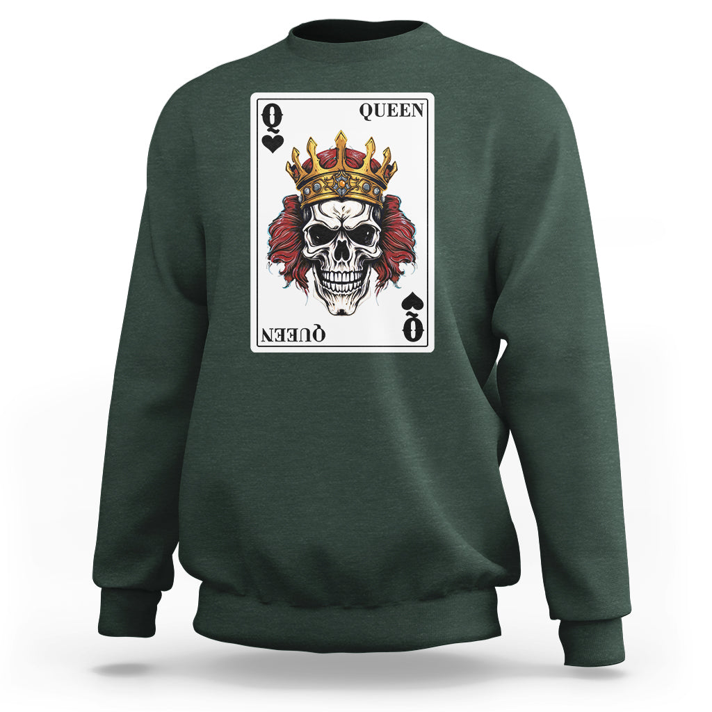 Poker Sweatshirt Couple Matching - 2/2 Card Queen Skull - Wonder Print Shop