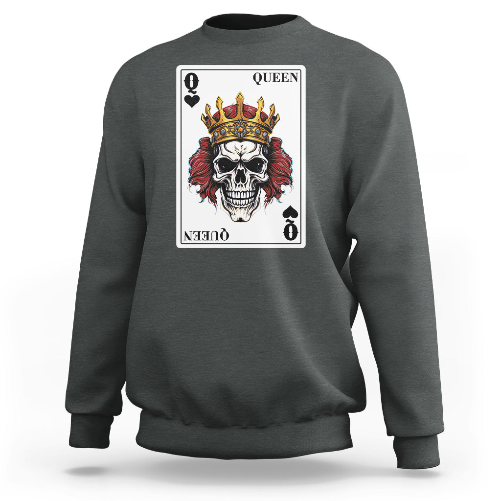 Poker Sweatshirt Couple Matching - 2/2 Card Queen Skull - Wonder Print Shop