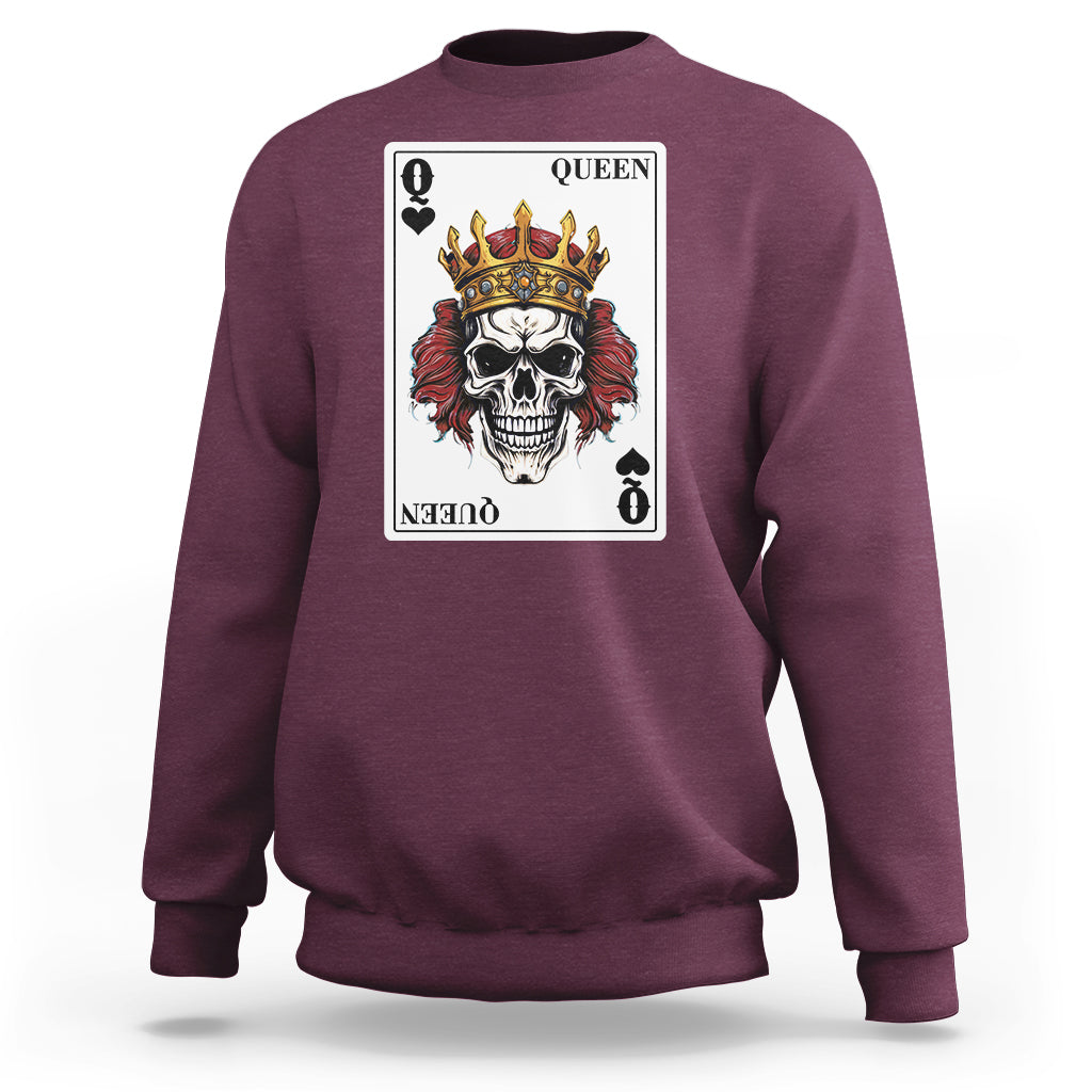 Poker Sweatshirt Couple Matching - 2/2 Card Queen Skull - Wonder Print Shop