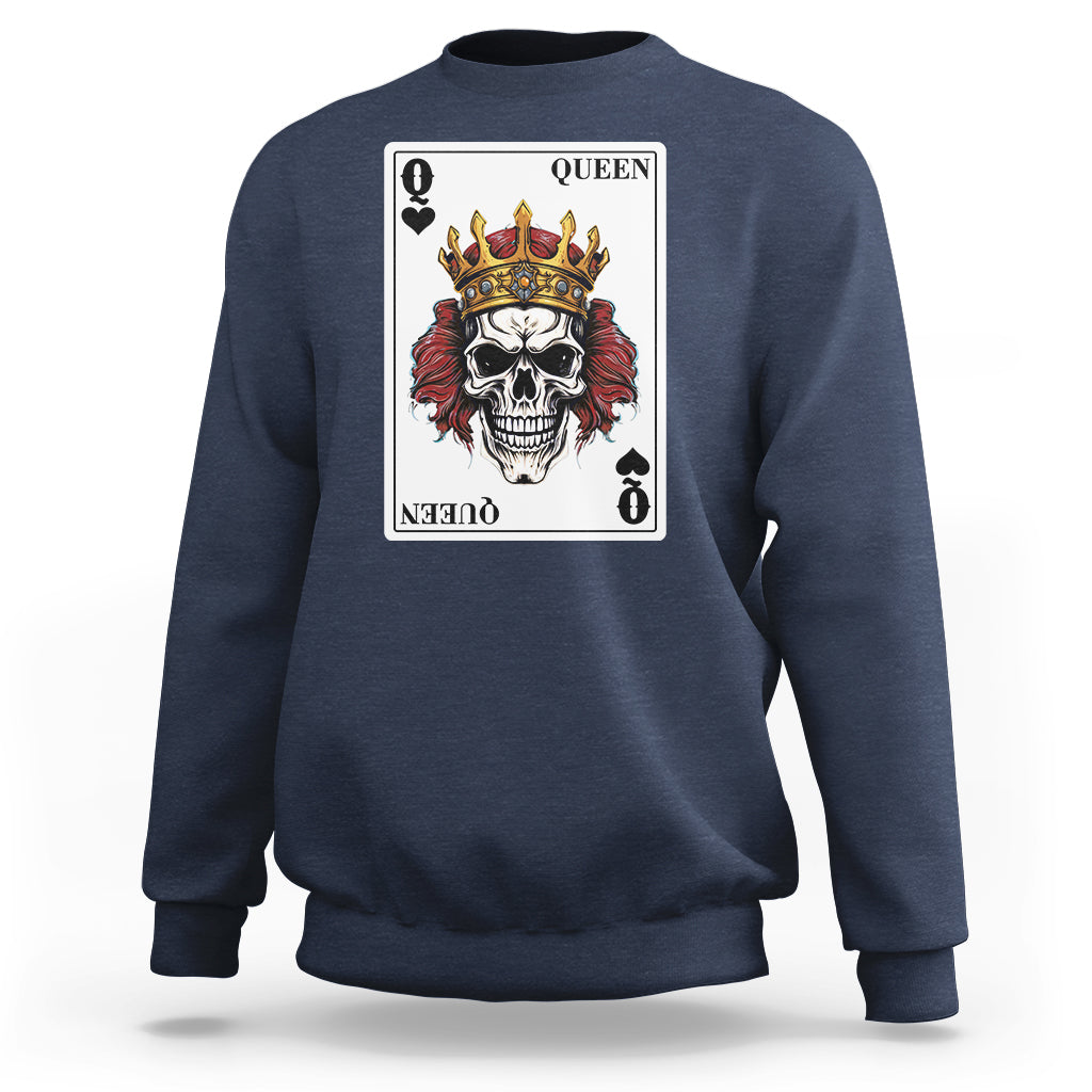 Poker Sweatshirt Couple Matching - 2/2 Card Queen Skull - Wonder Print Shop