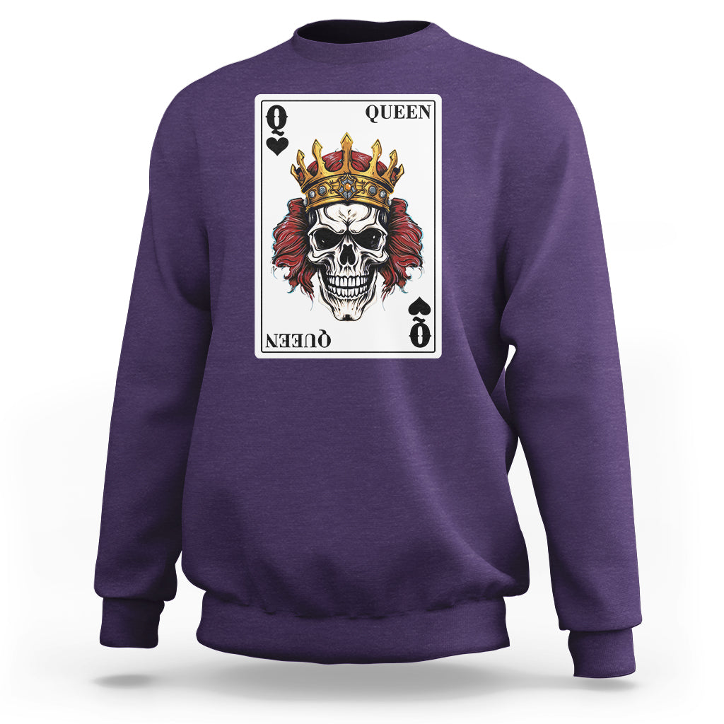 Poker Sweatshirt Couple Matching - 2/2 Card Queen Skull - Wonder Print Shop