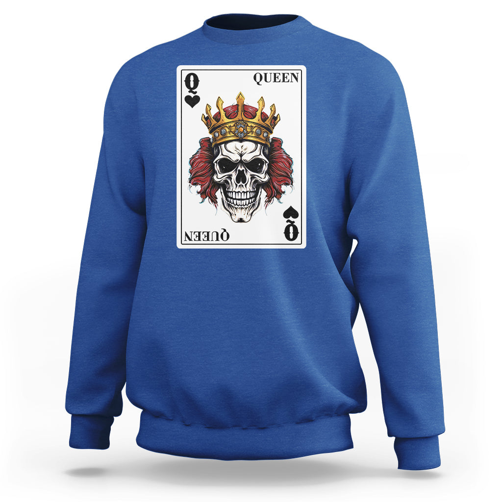 Poker Sweatshirt Couple Matching - 2/2 Card Queen Skull - Wonder Print Shop