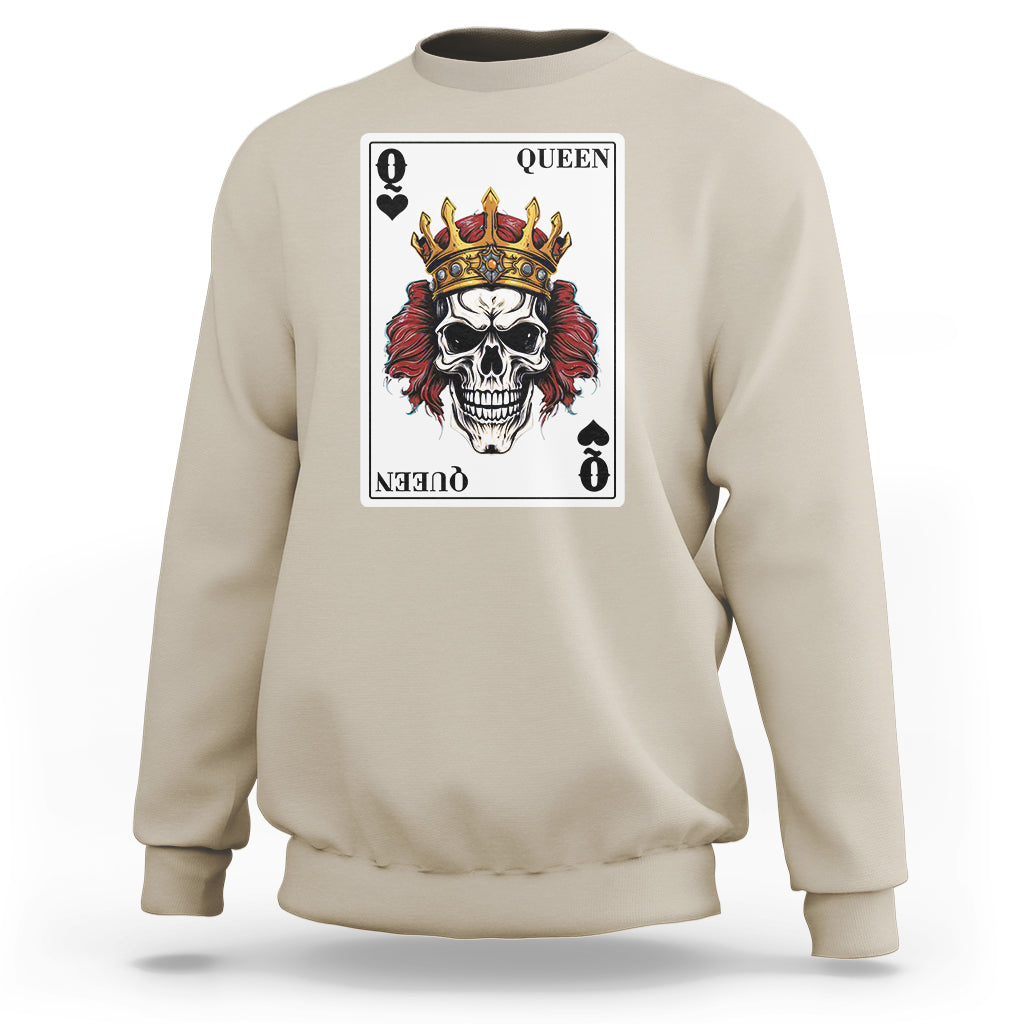 Poker Sweatshirt Couple Matching - 2/2 Card Queen Skull - Wonder Print Shop