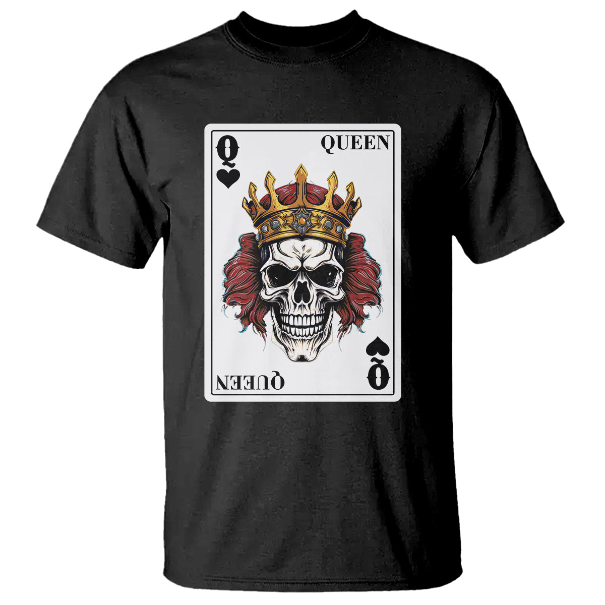 Poker T Shirt Couple Matching - 2/2 Card Queen Skull - Wonder Print Shop