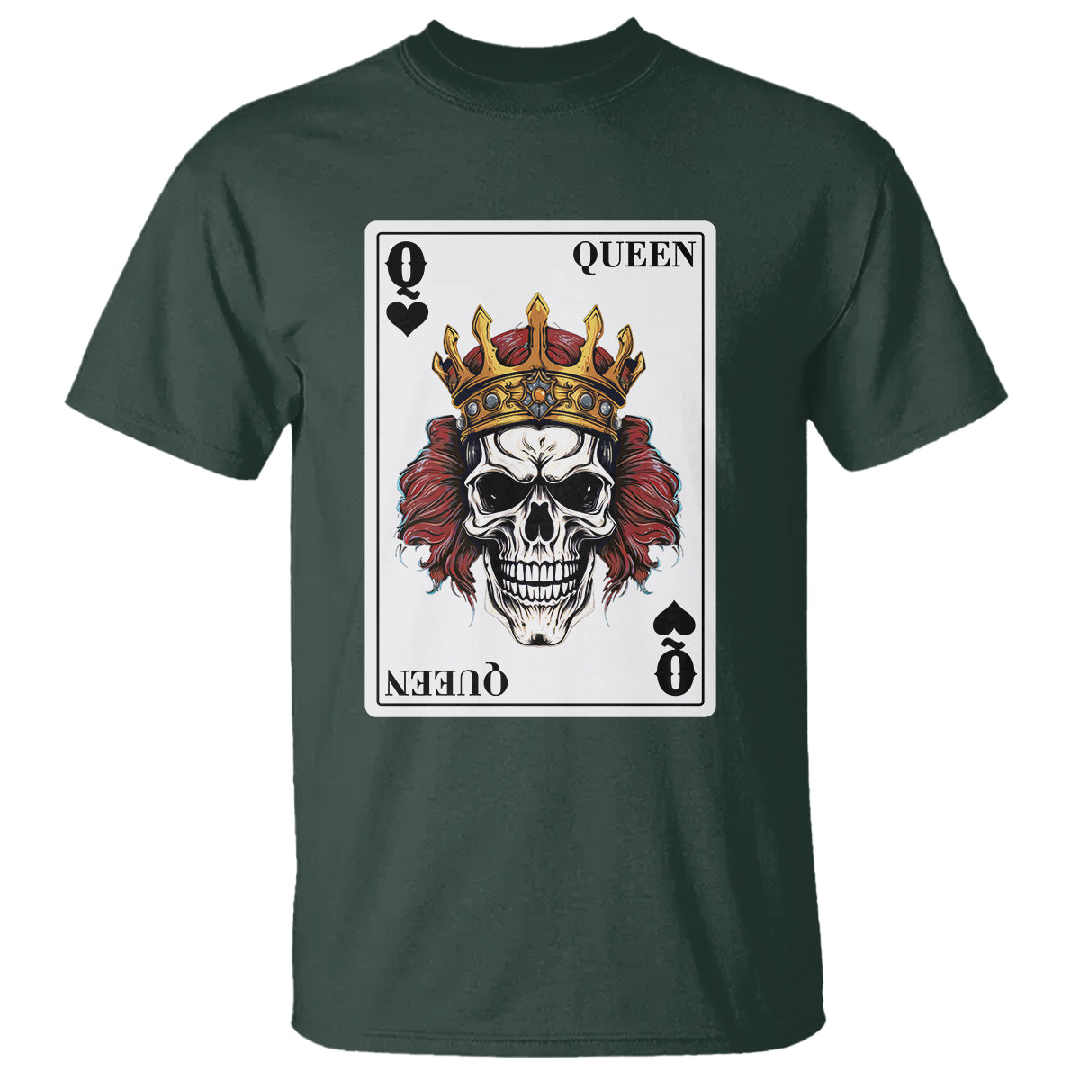 Poker T Shirt Couple Matching - 2/2 Card Queen Skull - Wonder Print Shop