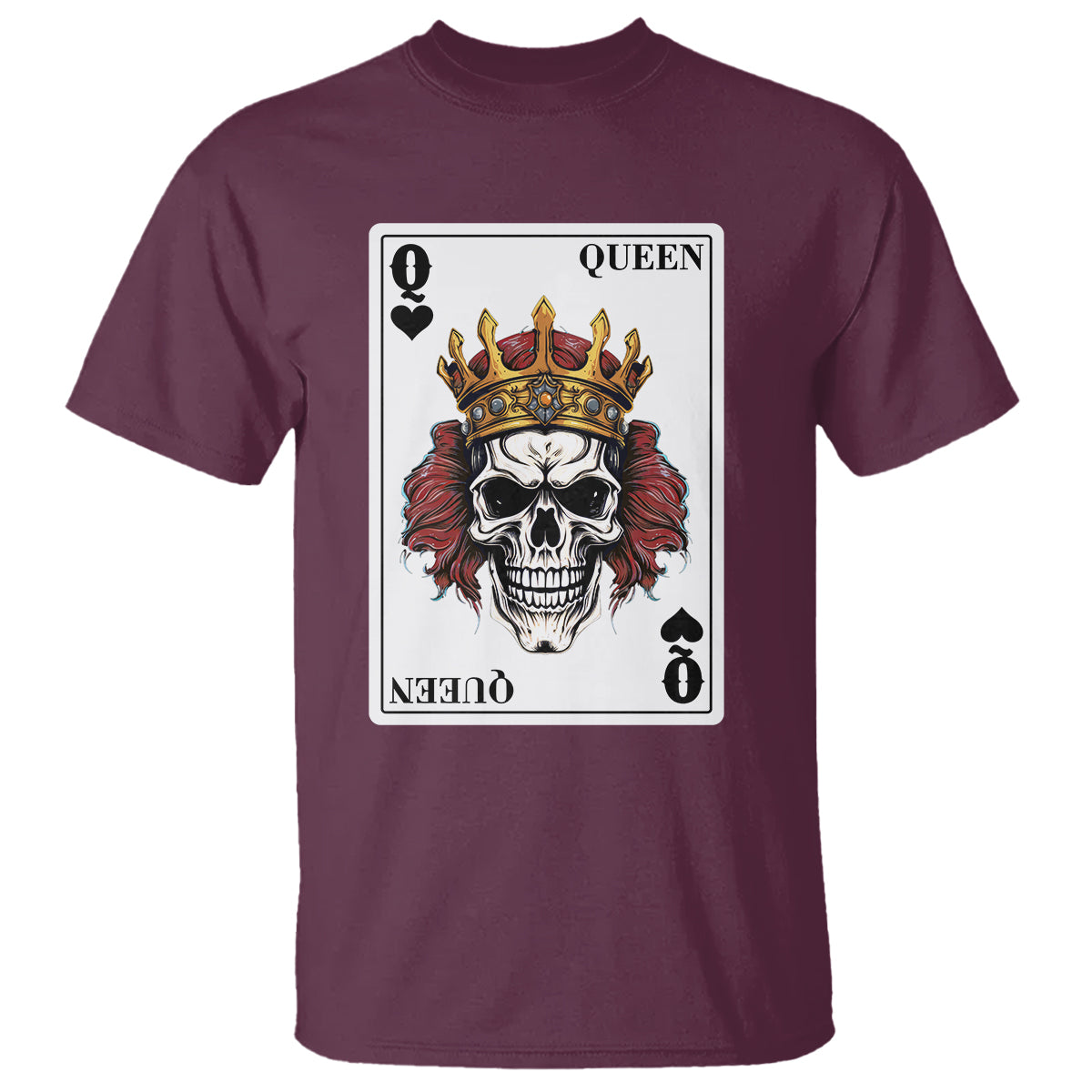 Poker T Shirt Couple Matching - 2/2 Card Queen Skull - Wonder Print Shop